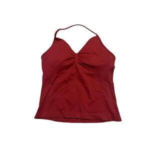 DFYNE Womens Dynamic Halter Top Size M Red Ruched V Neck Athletic Workout